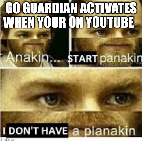 relatable | GO GUARDIAN ACTIVATES WHEN YOUR ON YOUTUBE | image tagged in anikan start panikan i dont have a planikan | made w/ Imgflip meme maker