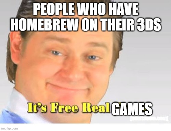 It's Free Real Estate | PEOPLE WHO HAVE HOMEBREW ON THEIR 3DS GAMES | image tagged in it's free real estate | made w/ Imgflip meme maker