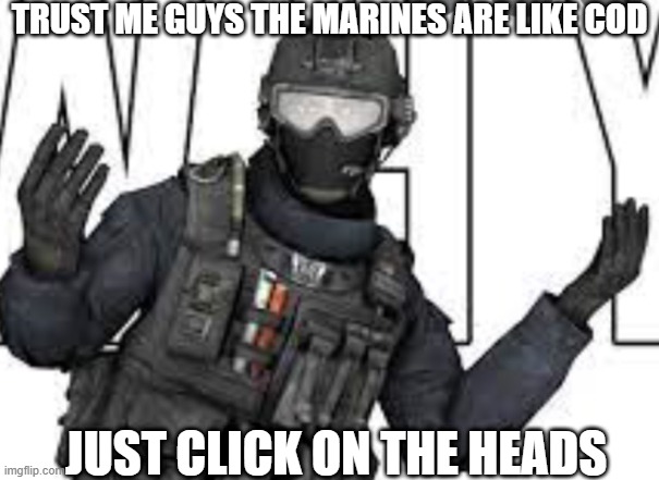 trust me its a good idea |  TRUST ME GUYS THE MARINES ARE LIKE COD; JUST CLICK ON THE HEADS | image tagged in russian badger,gaming,meme,call of duty | made w/ Imgflip meme maker