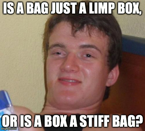 10 Guy | IS A BAG JUST A LIMP BOX, OR IS A BOX A STIFF BAG? | image tagged in memes,10 guy | made w/ Imgflip meme maker