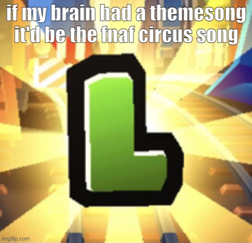 chaoticly excited with a note of beach time | if my brain had a themesong it'd be the fnaf circus song | image tagged in subways surfer l | made w/ Imgflip meme maker