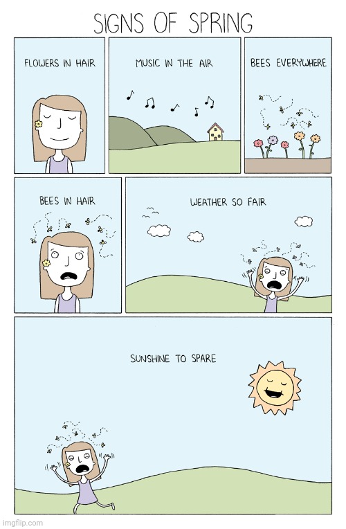 Signs of Spring | image tagged in spring,spring time,bees,bee,comics,comics/cartoons | made w/ Imgflip meme maker