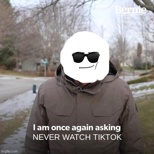 Never use tiktok it bad for you | NEVER WATCH TIKTOK | image tagged in memes,funny,bernie i am once again asking for your support | made w/ Imgflip meme maker