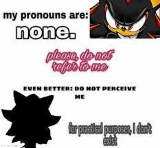 image tagged in shadow the hedgehog,pronouns | made w/ Imgflip meme maker