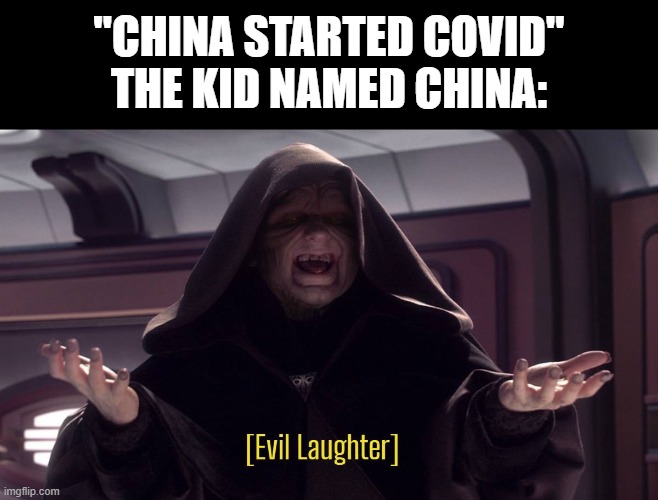 *laughing intensifies* | "CHINA STARTED COVID"
THE KID NAMED CHINA: | image tagged in evil laughter | made w/ Imgflip meme maker