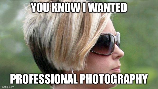 Karen | YOU KNOW I WANTED PROFESSIONAL PHOTOGRAPHY | image tagged in karen | made w/ Imgflip meme maker