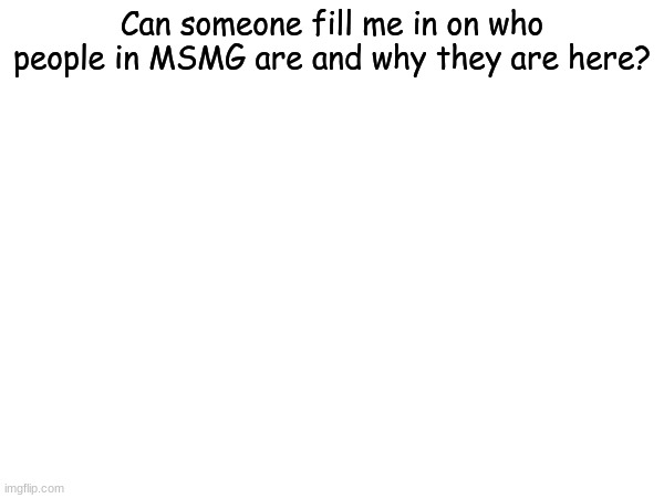 Can someone fill me in on who people in MSMG are and why they are here? | made w/ Imgflip meme maker