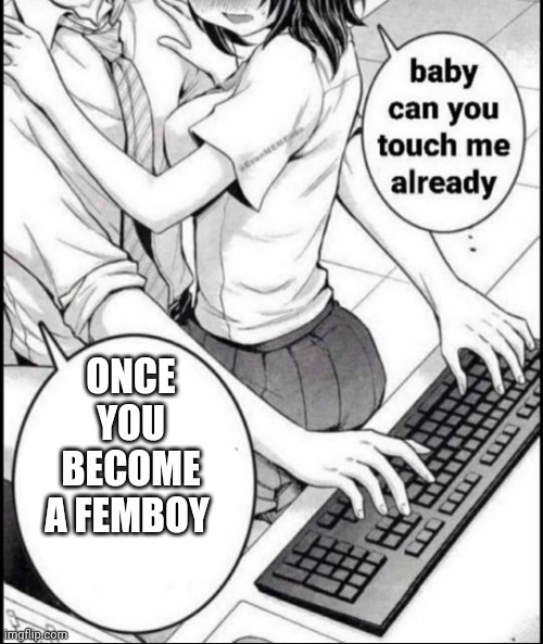 Babe can you touch me already | ONCE YOU BECOME A FEMBOY | image tagged in babe can you touch me already,femboy | made w/ Imgflip meme maker