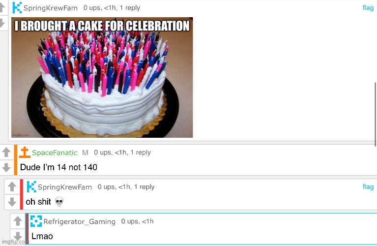 i cant find a cake that has 14 candles… f**k… | made w/ Imgflip meme maker