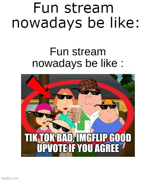 I hope I'm not killed for this | Fun stream 
nowadays be like: | image tagged in tiktok sucks | made w/ Imgflip meme maker