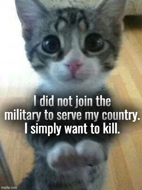 m | I did not join the military to serve my country.
I simply want to kill. | made w/ Imgflip meme maker