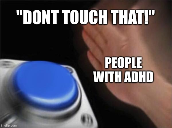 idek at this point | "DONT TOUCH THAT!"; PEOPLE WITH ADHD | image tagged in memes,blank nut button | made w/ Imgflip meme maker