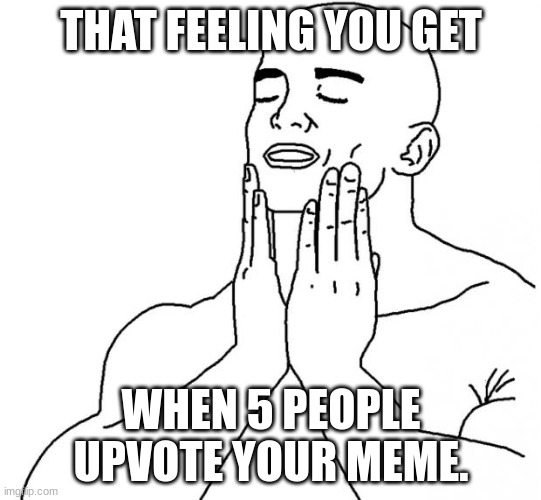 Feels Good Man | THAT FEELING YOU GET; WHEN 5 PEOPLE UPVOTE YOUR MEME. | image tagged in feels good man | made w/ Imgflip meme maker