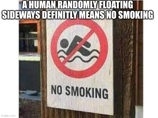 No smoking | A HUMAN RANDOMLY FLOATING SIDEWAYS DEFINITLY MEANS NO SMOKING | made w/ Imgflip meme maker