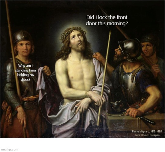 Memory Problems | image tagged in art memes,atheist,atheism,jesus,forgetful | made w/ Imgflip meme maker