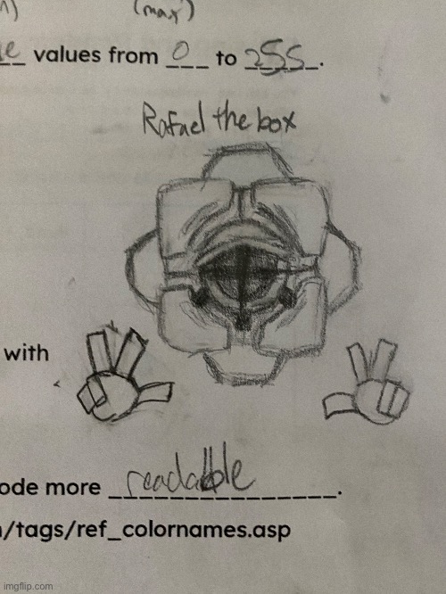This is rafael the box, i drew him during my computer class today lol | image tagged in drawings,why are you reading this,why are you reading the tags,stop it | made w/ Imgflip meme maker