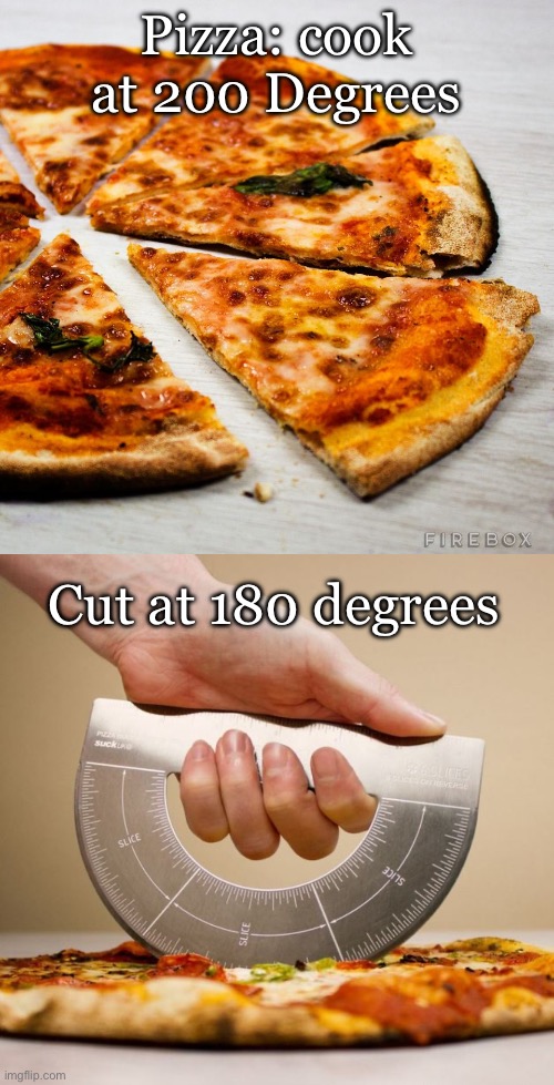 Izzy cutterz | Pizza: cook at 200 Degrees Cut at 180 degrees | image tagged in food,pizza,cutting | made w/ Imgflip meme maker