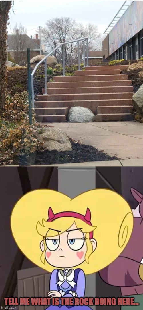 Built the stairs, boss | TELL ME WHAT IS THE ROCK DOING HERE... | image tagged in star butterfly,star vs the forces of evil,you had one job,memes | made w/ Imgflip meme maker