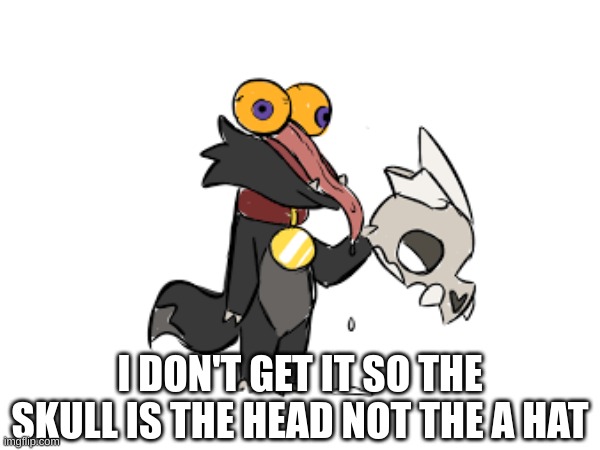 cursed | I DON'T GET IT SO THE SKULL IS THE HEAD, NOT THE A HAT | image tagged in the owl house | made w/ Imgflip meme maker