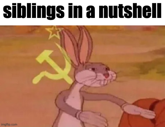 siblings | siblings in a nutshell | image tagged in bugs bunny communist | made w/ Imgflip meme maker