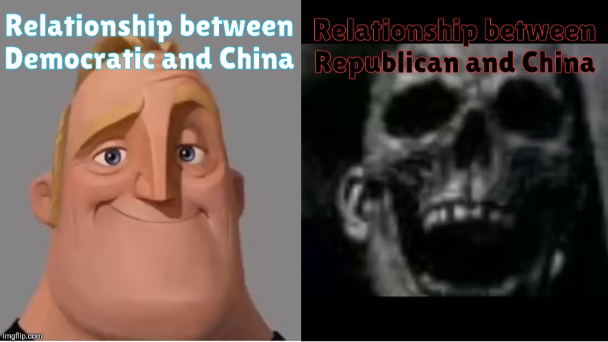 Republican hate Chinese government | Relationship between Democratic and China; Relationship between Republican and China | image tagged in mr incredible becoming uncanny small size version,china,republicans | made w/ Imgflip meme maker