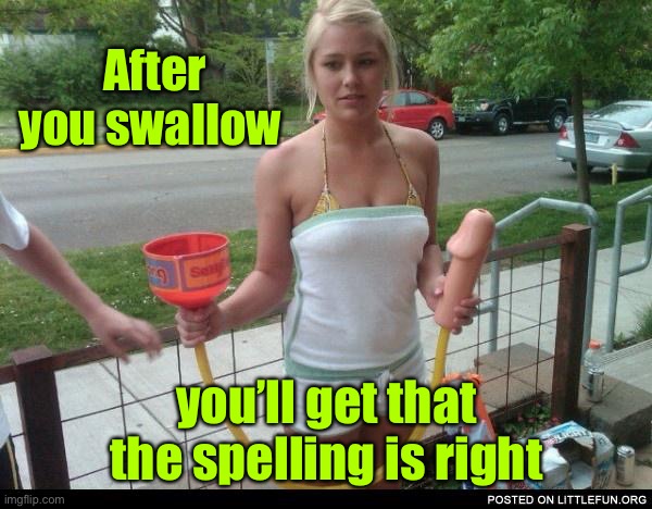 suck or swallow | After you swallow you’ll get that the spelling is right | image tagged in suck or swallow | made w/ Imgflip meme maker