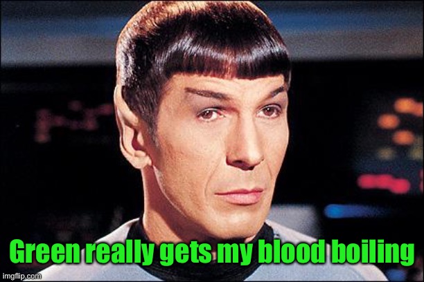 Condescending Spock | Green really gets my blood boiling | image tagged in condescending spock | made w/ Imgflip meme maker