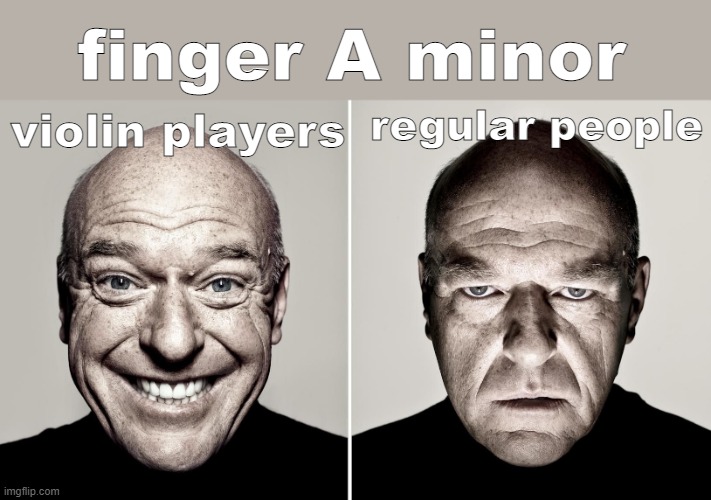 funny title | finger A minor; regular people; violin players | image tagged in dean norris's reaction | made w/ Imgflip meme maker