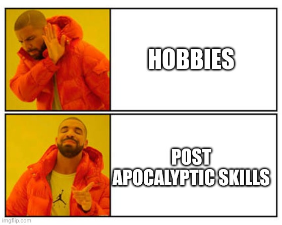 Everybody needs hobbies | HOBBIES; POST APOCALYPTIC SKILLS | image tagged in no - yes | made w/ Imgflip meme maker