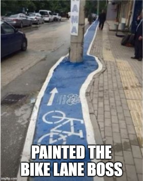 Bikes Only | PAINTED THE BIKE LANE BOSS | image tagged in you had one job | made w/ Imgflip meme maker