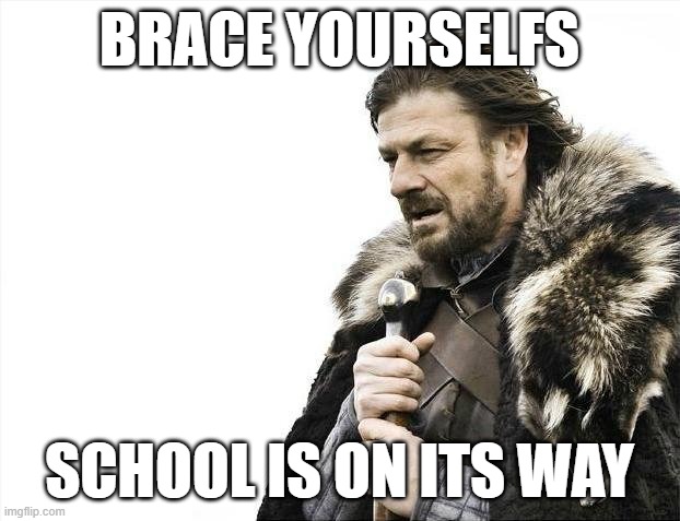 When Its The Last Month Of School Holidays | BRACE YOURSELFS; SCHOOL IS ON ITS WAY | image tagged in memes,brace yourselves x is coming | made w/ Imgflip meme maker