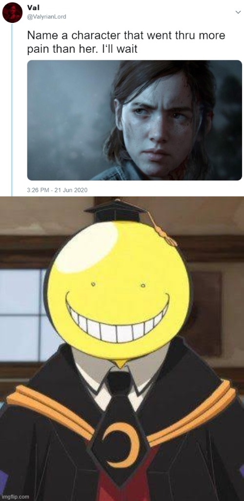 image tagged in name one character who went through more pain than her,koro sensei | made w/ Imgflip meme maker