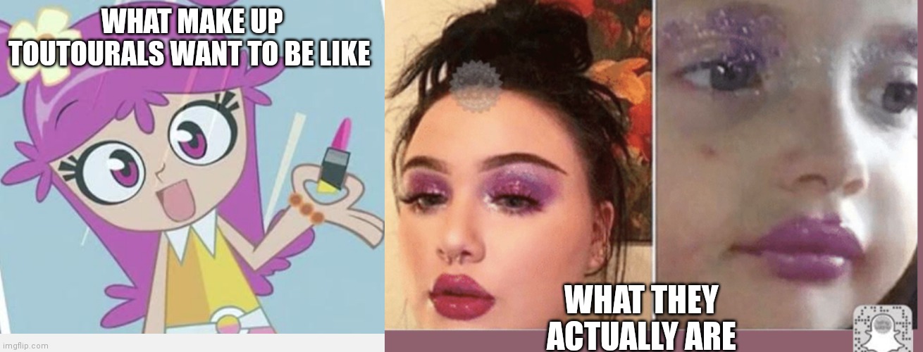 No body can live up to Ami's perfection | WHAT MAKE UP TOUTOURALS WANT TO BE LIKE; WHAT THEY ACTUALLY ARE | image tagged in funny memes,make up | made w/ Imgflip meme maker