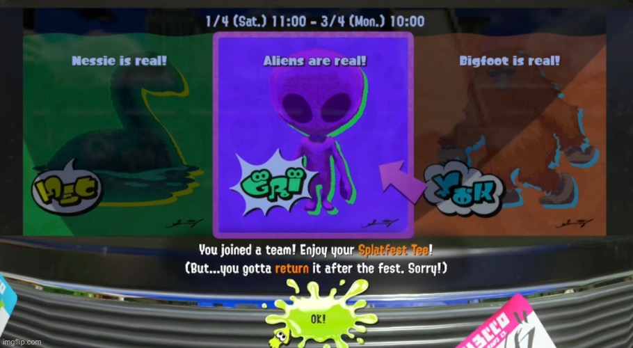 I saw a mechanical ufo with fists | image tagged in splatoon | made w/ Imgflip meme maker