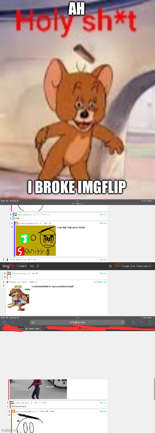 AH; I BROKE IMGFLIP | image tagged in jerry holy sh t,whoops,oh shit here we go again | made w/ Imgflip meme maker