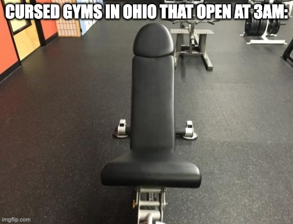 Ohio cursed Gym 3am | CURSED GYMS IN OHIO THAT OPEN AT 3AM: | image tagged in gay gym | made w/ Imgflip meme maker
