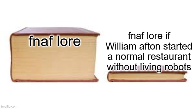 these are some fat fax | fnaf lore if William afton started a normal restaurant without living robots; fnaf lore | image tagged in big book small book | made w/ Imgflip meme maker