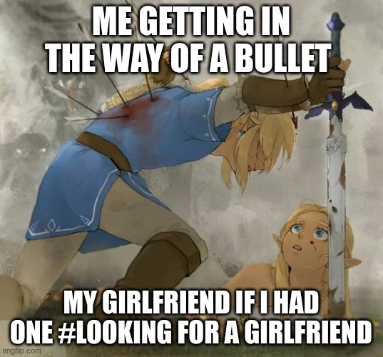 #lookingforagirlfriend | ME GETTING IN THE WAY OF A BULLET; MY GIRLFRIEND IF I HAD ONE #LOOKING FOR A GIRLFRIEND | image tagged in link and zelda | made w/ Imgflip meme maker
