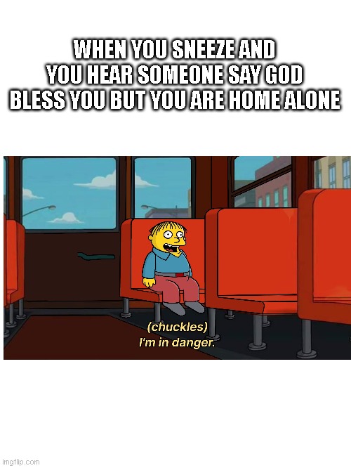 idk | WHEN YOU SNEEZE AND YOU HEAR SOMEONE SAY GOD BLESS YOU BUT YOU ARE HOME ALONE | image tagged in a yellow guy | made w/ Imgflip meme maker