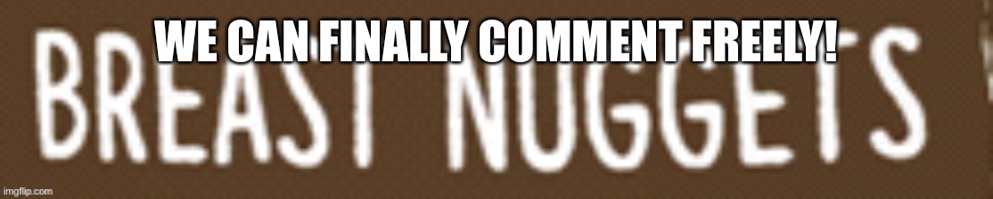 Breast Nuggets | WE CAN FINALLY COMMENT FREELY! | image tagged in breast nuggets | made w/ Imgflip meme maker