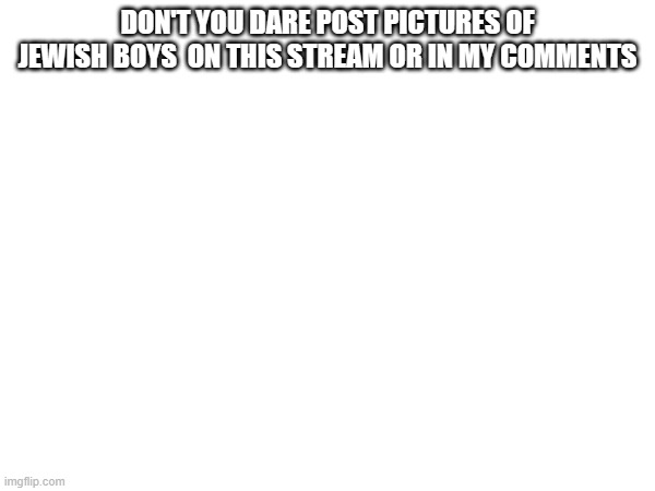 DON'T YOU DARE POST PICTURES OF JEWISH BOYS  ON THIS STREAM OR IN MY COMMENTS | made w/ Imgflip meme maker