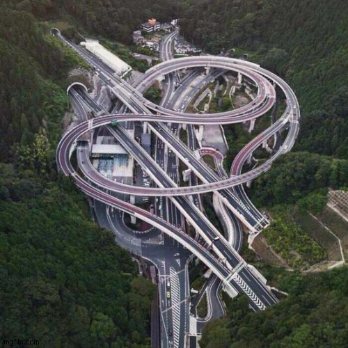 Hisashimichi Interchange of Hachioji - Japan | image tagged in roads,interchange,japan | made w/ Imgflip meme maker