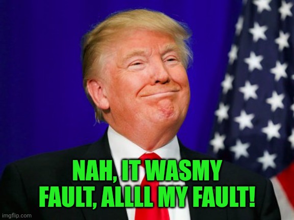 Trump Smile | NAH, IT WASMY FAULT, ALLLL MY FAULT! | image tagged in trump smile | made w/ Imgflip meme maker