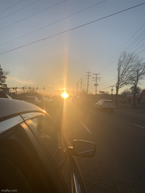 Sunset from car | image tagged in sunset from a car window,sunset | made w/ Imgflip meme maker