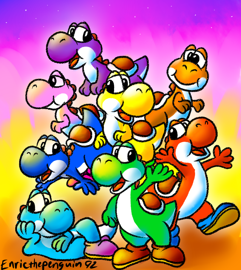 Yoshi and his friends! Blank Meme Template