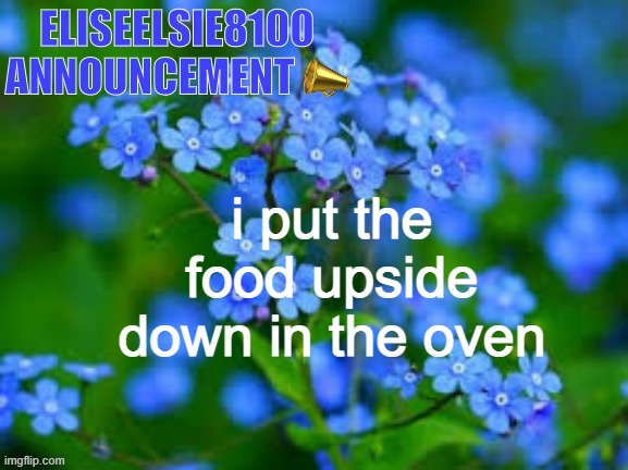 it told me to put it in the oven at 180 degrees | i put the food upside down in the oven | image tagged in eliseelsie8100 announcement | made w/ Imgflip meme maker