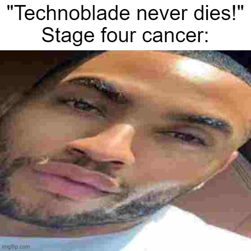 hello there. | "Technoblade never dies!"
Stage four cancer: | image tagged in lightskin stare | made w/ Imgflip meme maker