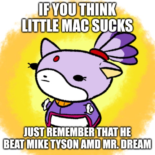 Blaze | IF YOU THINK LITTLE MAC SUCKS; JUST REMEMBER THAT HE BEAT MIKE TYSON AMD MR. DREAM | image tagged in blaze | made w/ Imgflip meme maker