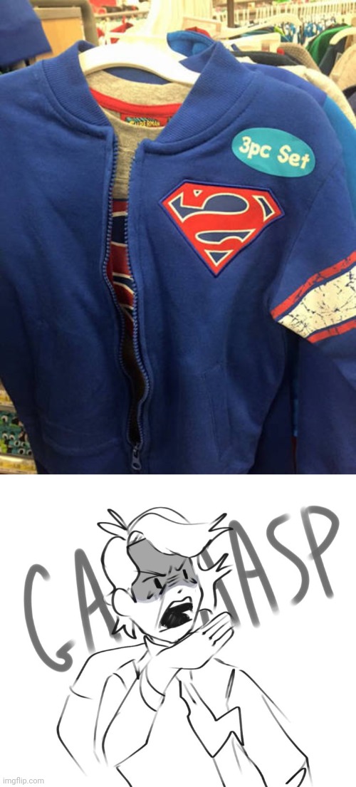 Backwards Superman logo | image tagged in gasp,superman,logo,jacket,you had one job,memes | made w/ Imgflip meme maker
