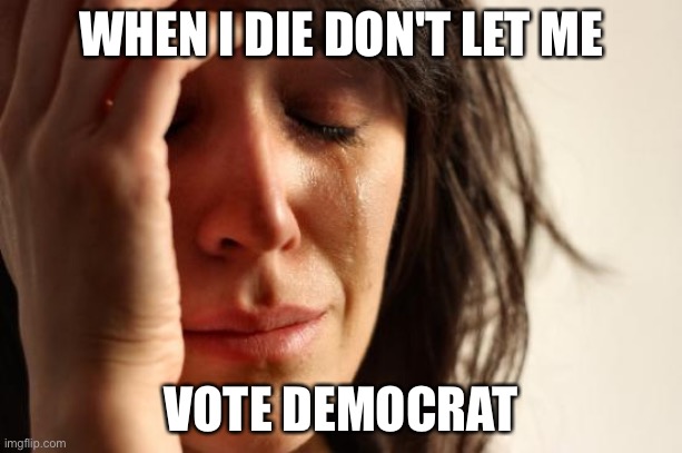 When I Die Don't Let Me Vote Democrat | WHEN I DIE DON'T LET ME; VOTE DEMOCRAT | image tagged in memes,first world problems | made w/ Imgflip meme maker